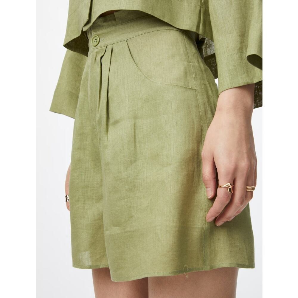 ALIGNE Claudeth Linen Shorts Womens UK 10 US 6 Green High Waist Pleated Paperbag